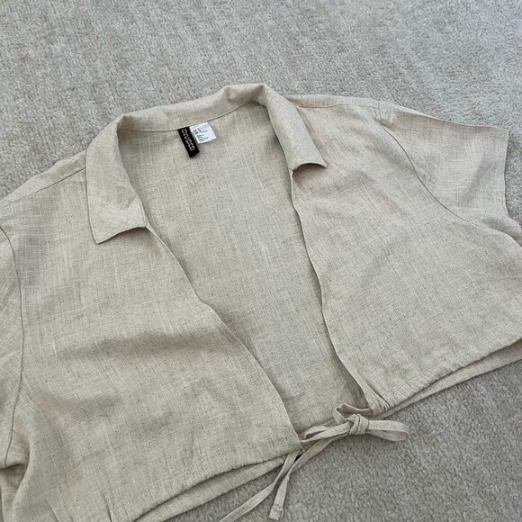 H&M Divided Linen Crop Short Sleeve Bolero Blouse Top M - Picture 3 of 7